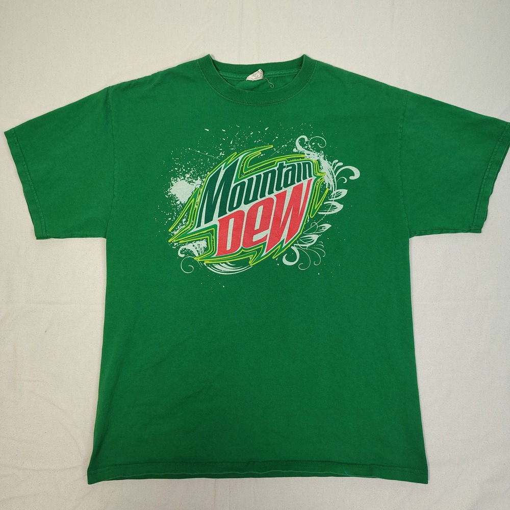 Mountain Dew T-Shirt Men Large Green Good Graphic Logo Delta Magnum Weight Y2K